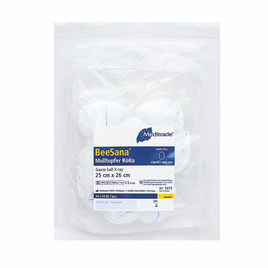 Rundtupfer Gaze BeeSana 20-fädig doppelt steril (Ø pflaumengross, rund) mit RX