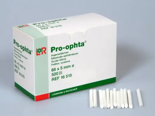 [394016516] Augentupfer Zigarettentupfer, stäbchenform Pro-Ophta 64x5mm steril